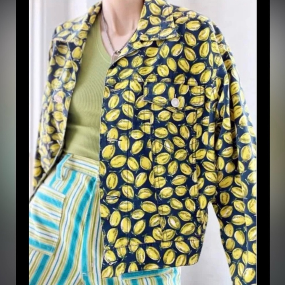 Esprit Lemon Print Jean Jacket - Yellow and Blue